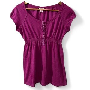 Mossimo‎ Supply Co. Magenta Purple Babydoll Top Womens M Short Sleeve Blouse Y2K